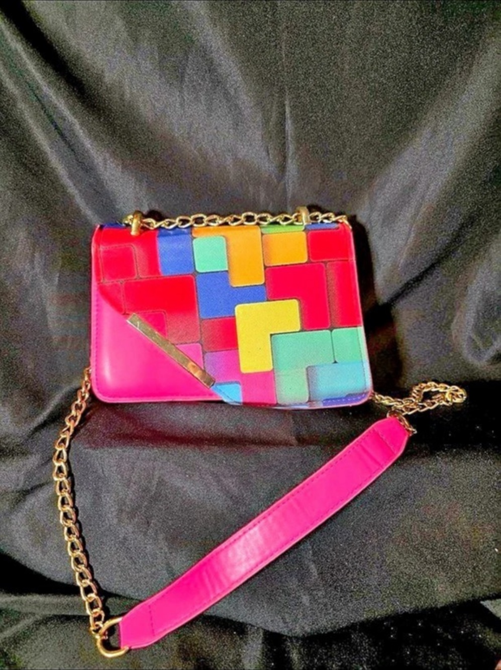 Color Block Crossbody Bag in Pink & Multicolor